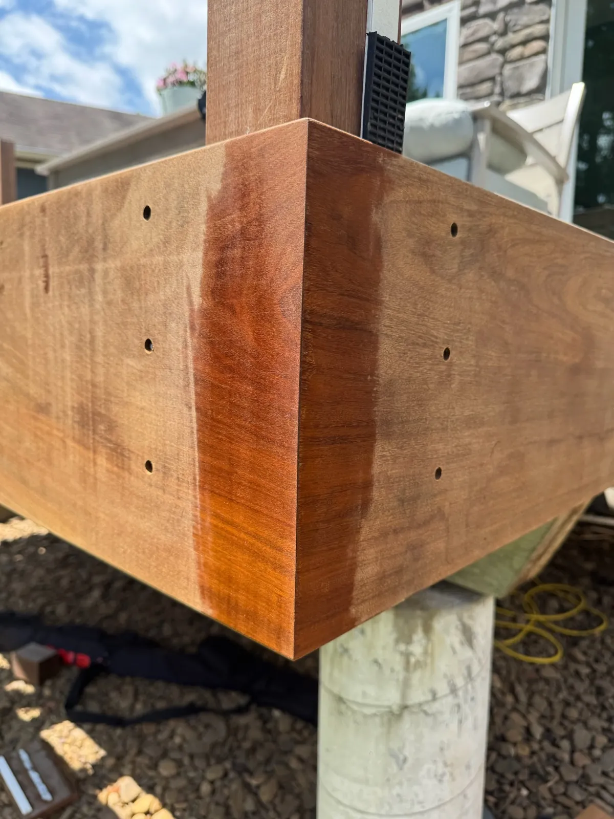 Finished ipe deck rim corner