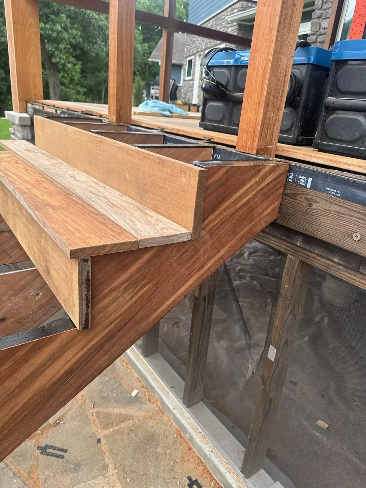 Finished ipe stair tread and fascia corner